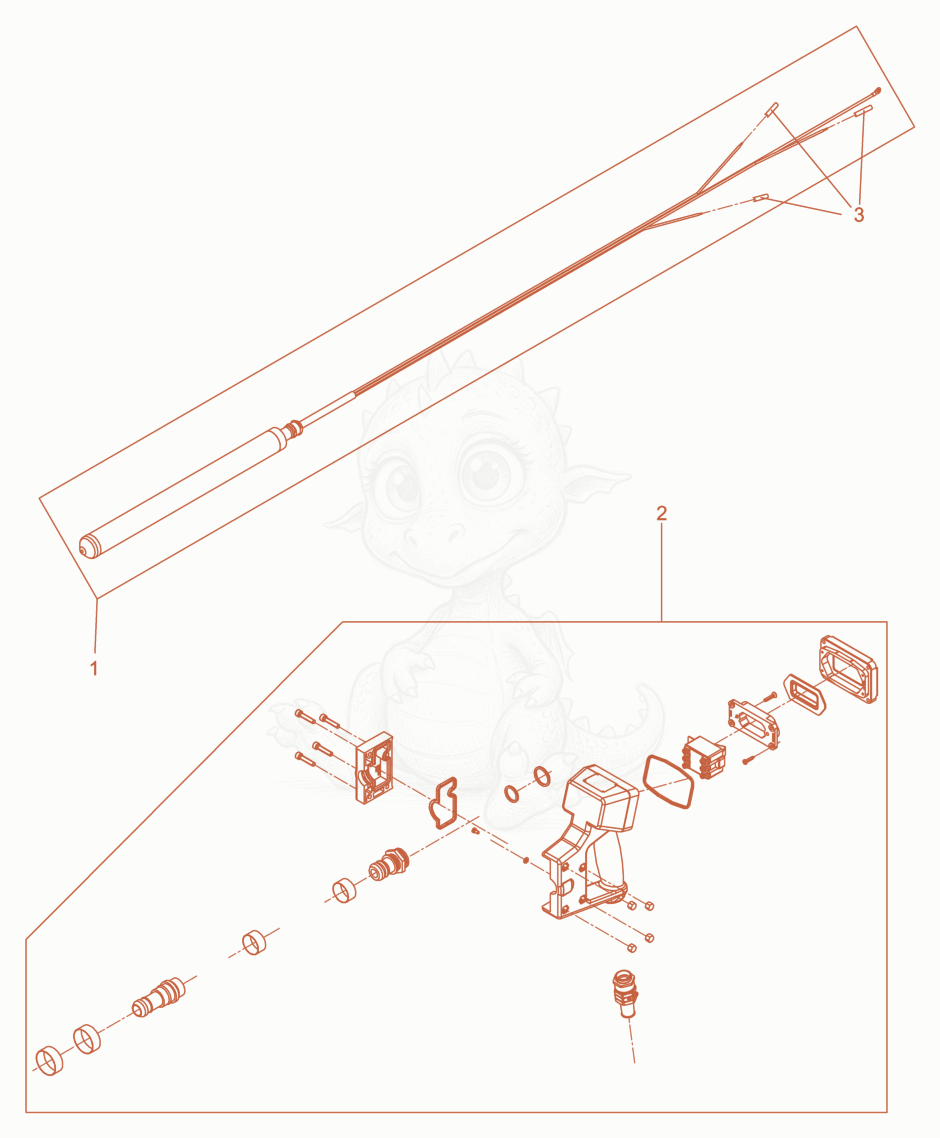 Exploded parts diagram of the Internal Vibrator cpl. of a Wacker Neuson IRSEN30/250, with numbered balloons