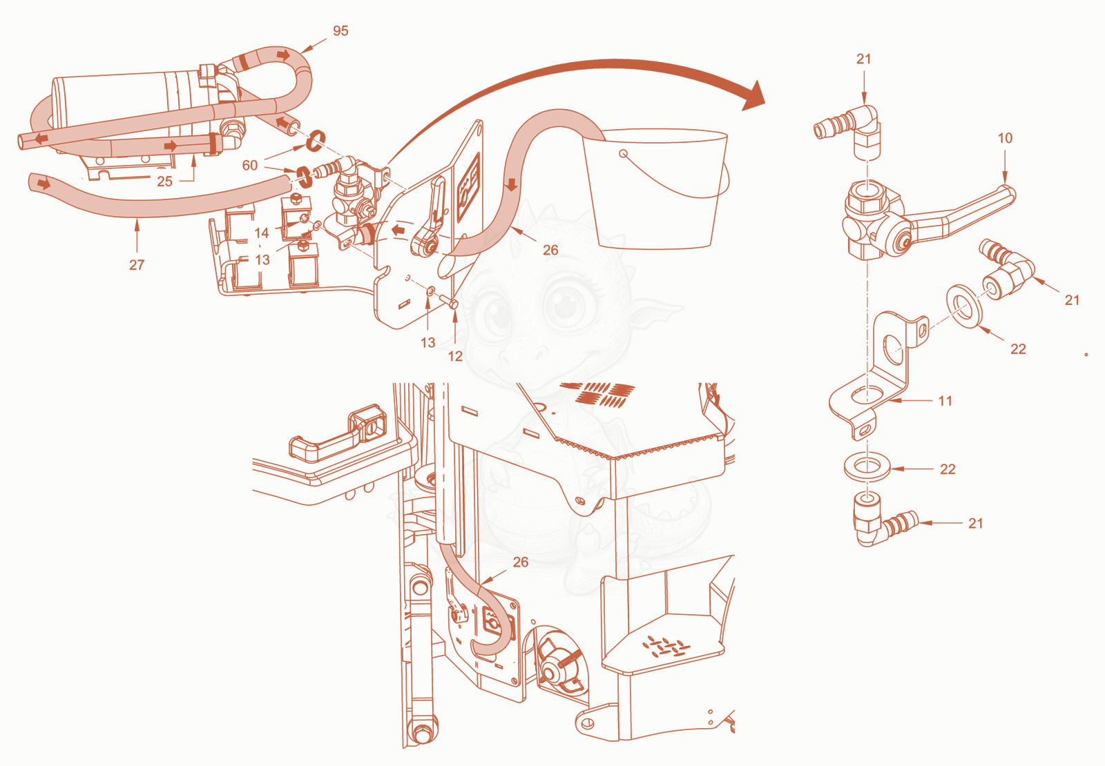Exploded parts diagram of the antifreezing device of a Wacker Neuson RD40-130CDPF, with numbered balloons