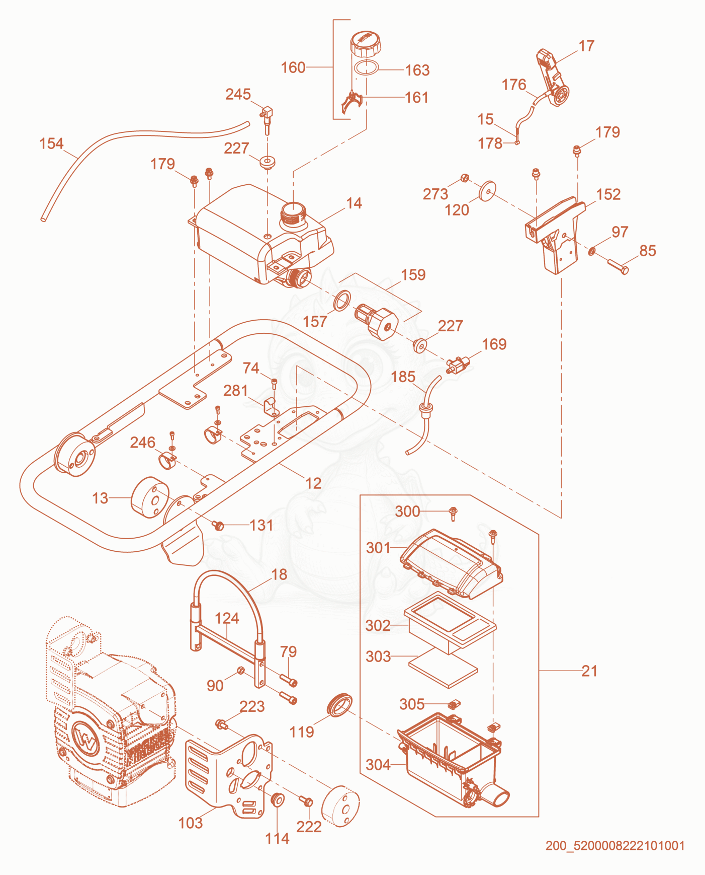 Exploded parts diagram of the Guide Handle cpl. of a Wacker Neuson MS52, with numbered balloons