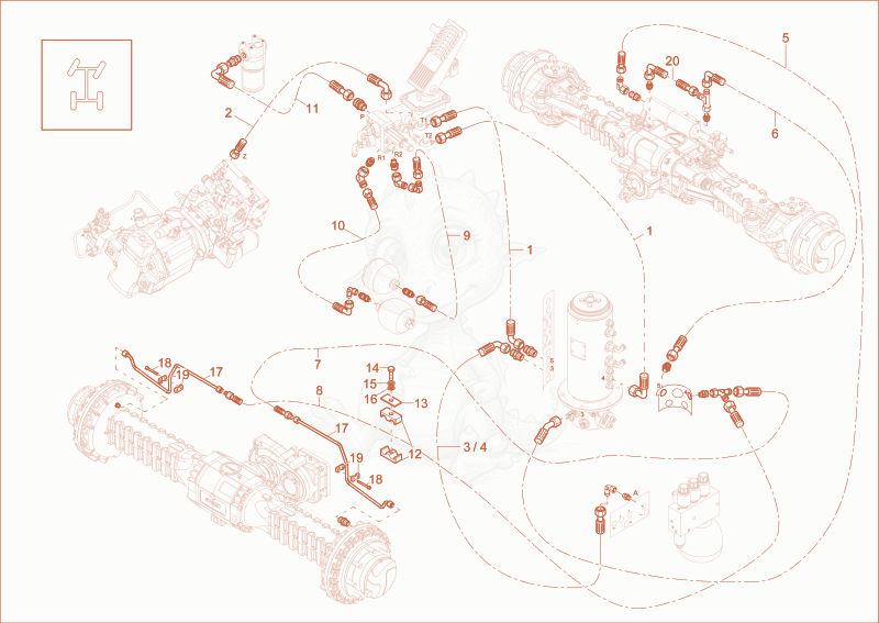 Exploded parts diagram of the BRAKE INSTALLTION of a Wacker Neuson EW100, with numbered balloons