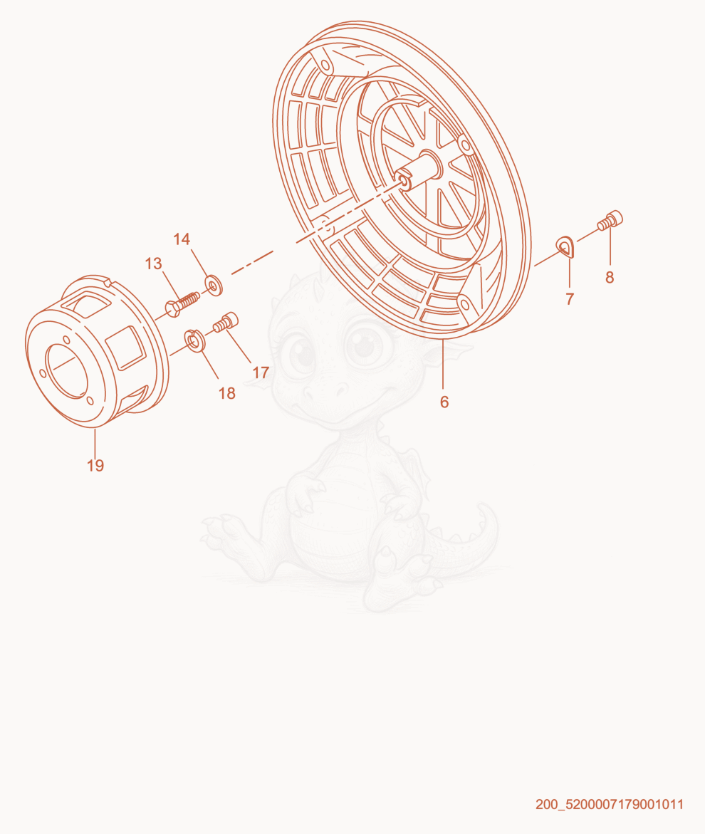 Exploded parts diagram of the Starter Housing of a Wacker Neuson E1100, with numbered balloons