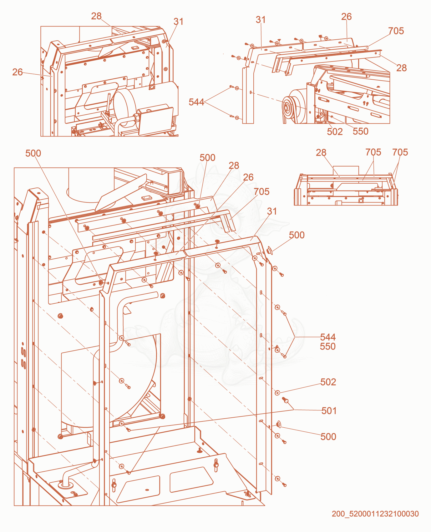 Exploded parts diagram of the Blower housing of a Wacker Neuson HI1000, with numbered balloons