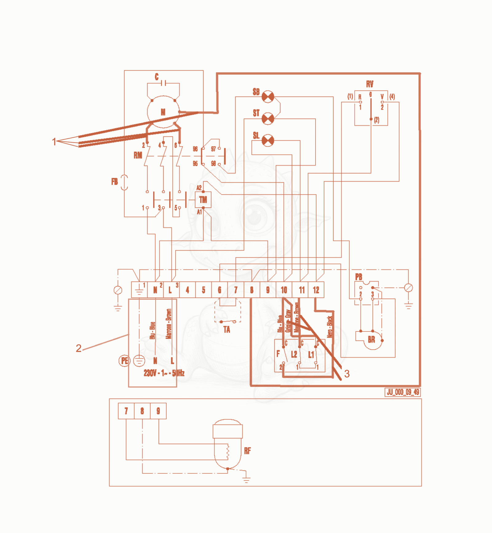 Exploded parts diagram of the Wiring Schematic of a Wacker Neuson HM174, with numbered balloons