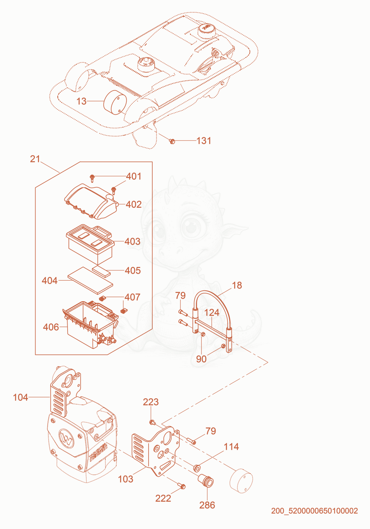 Exploded parts diagram of the Air Cleaner cpl. of a Wacker Neuson BS70-2I, with numbered balloons