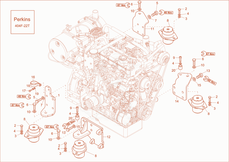Despiece del Engine bedding de una máquina Wacker Neuson ET65, con globos numerados