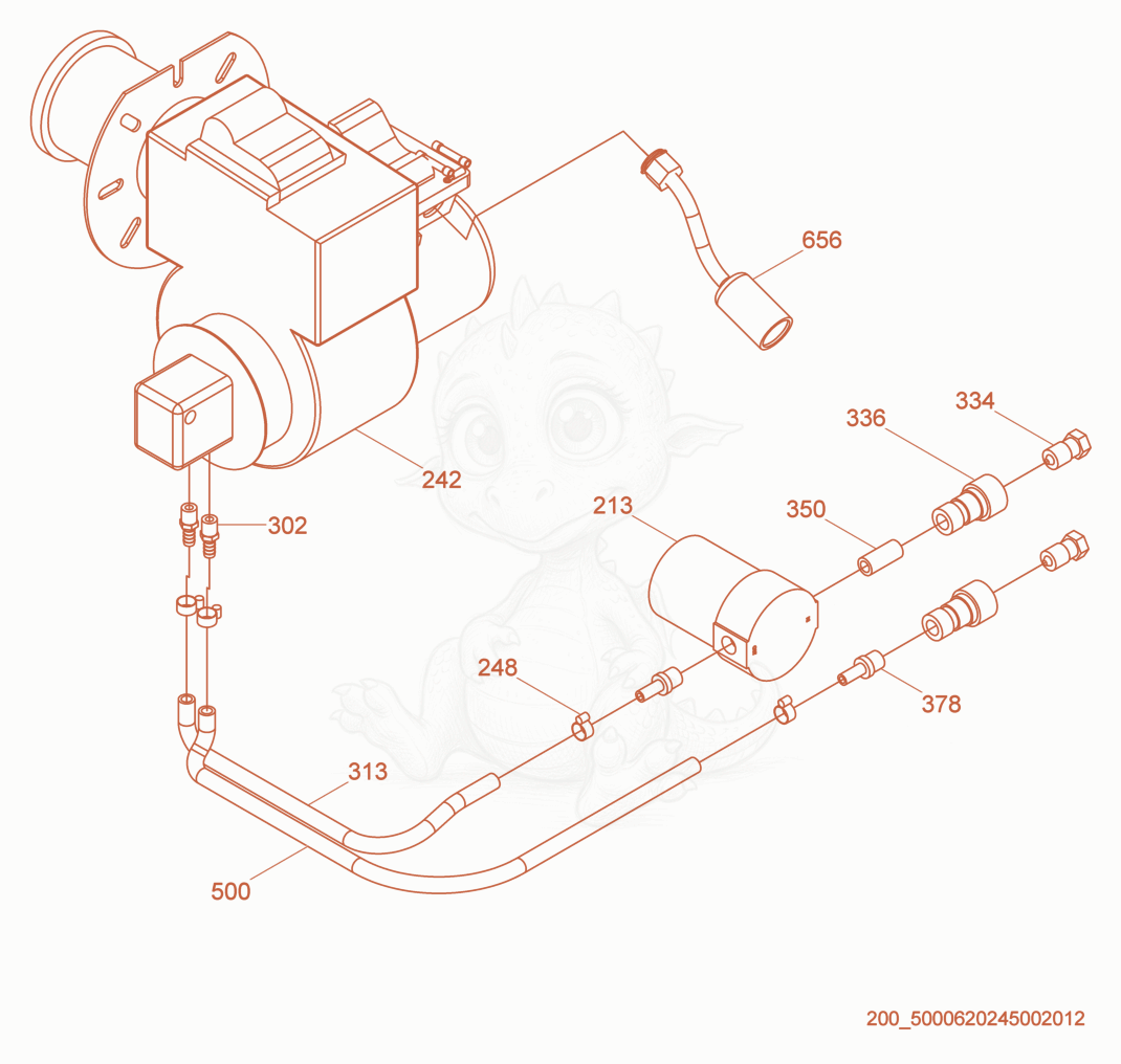 Exploded parts diagram of the Oil Burner Kit of a Wacker Neuson PUREHEAT, with numbered balloons