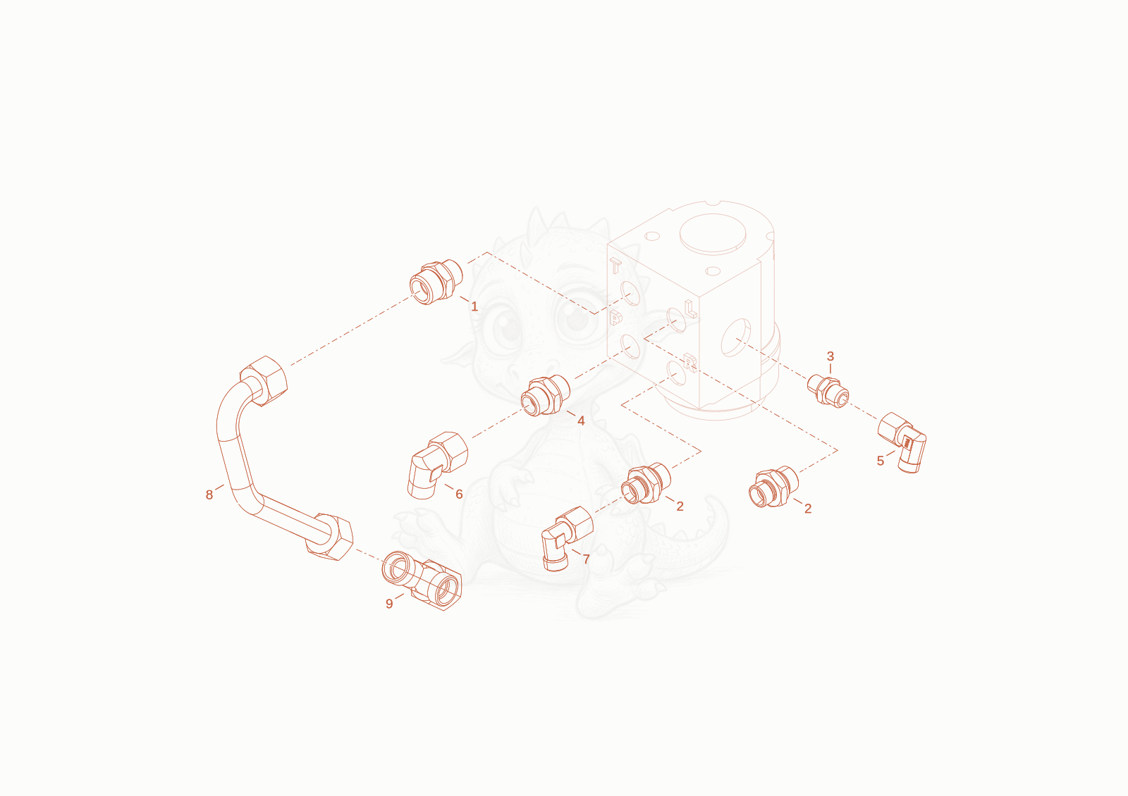Exploded parts diagram of the hydrostatic steering of a Wacker Neuson TH522STAGEV, with numbered balloons