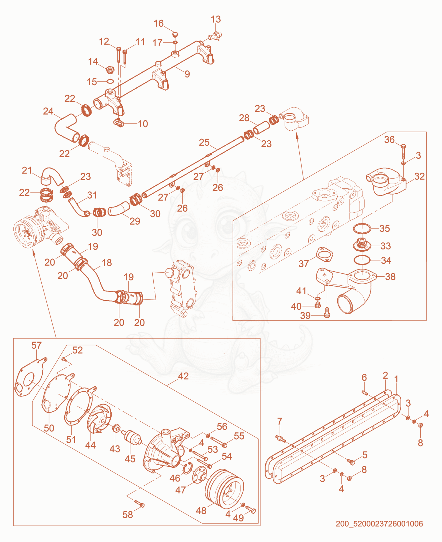 Exploded parts diagram of the Thermostat of a Wacker Neuson GN165, with numbered balloons