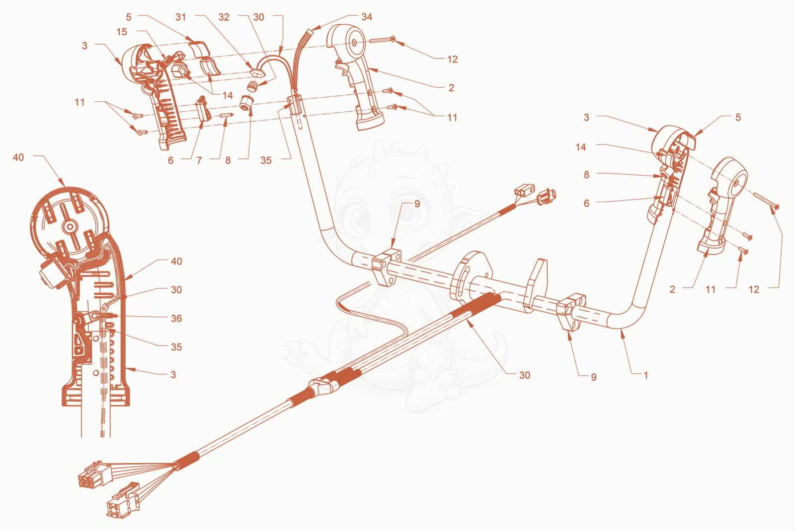 Exploded parts diagram of the electrical system of a Wacker Neuson RD40-130.3, with numbered balloons