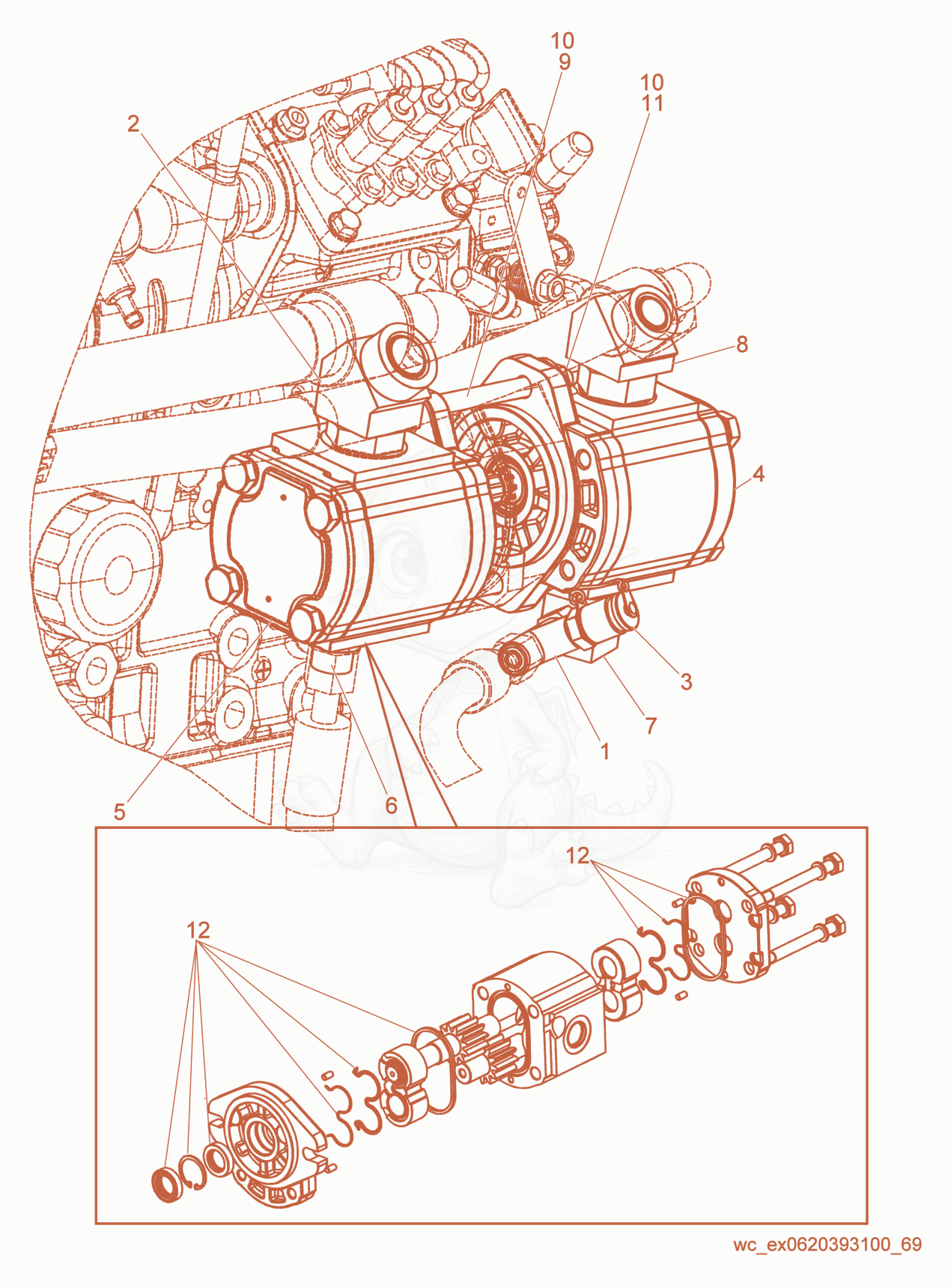 Exploded parts diagram of the Exciter Pump of a Wacker Neuson RD27-120, with numbered balloons