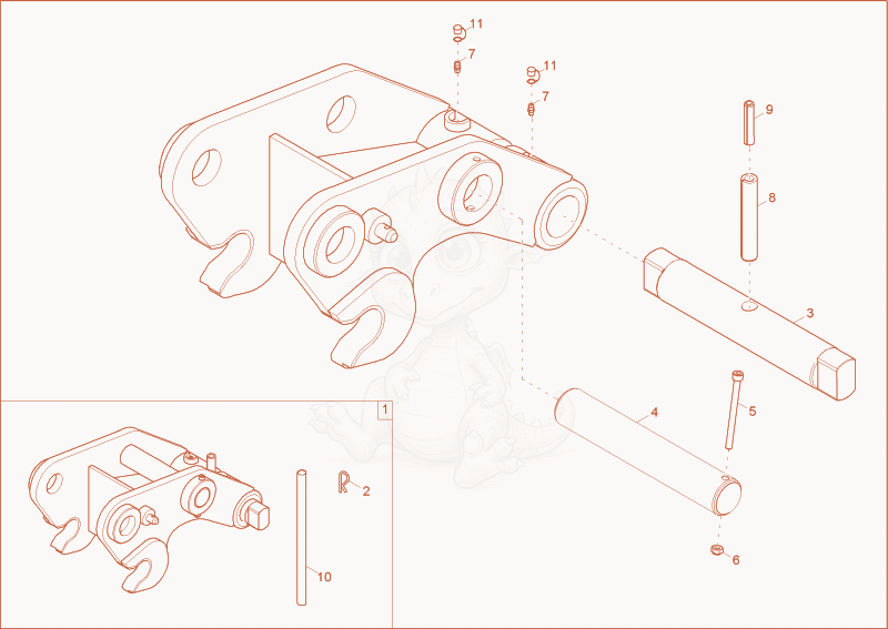 Exploded parts diagram of the QUICK-HITCH COUPLER of a Wacker Neuson 5002RD, with numbered balloons