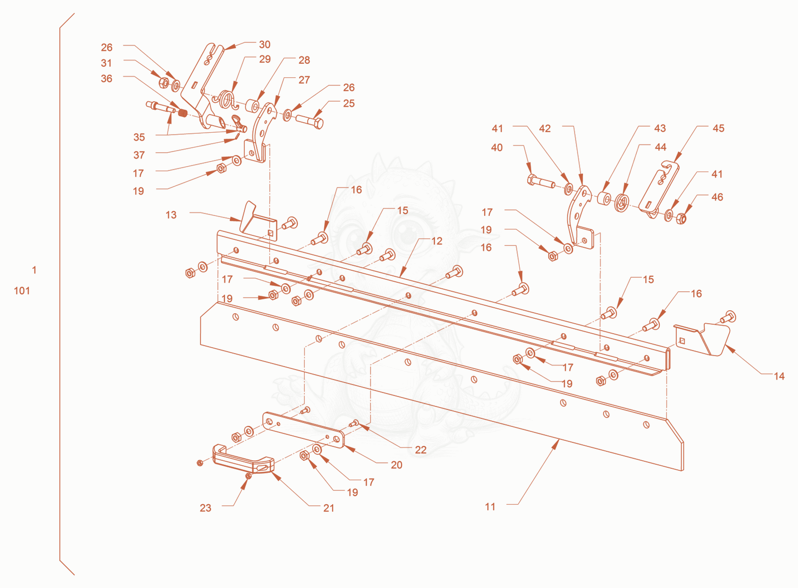 Exploded parts diagram of the scraper of a Wacker Neuson RD28-120, with numbered balloons
