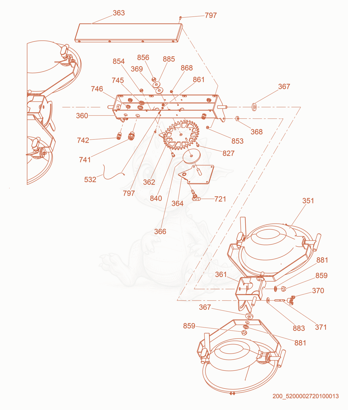 Exploded parts diagram of the Manual Rotator of a Wacker Neuson LTN6K-VS, with numbered balloons