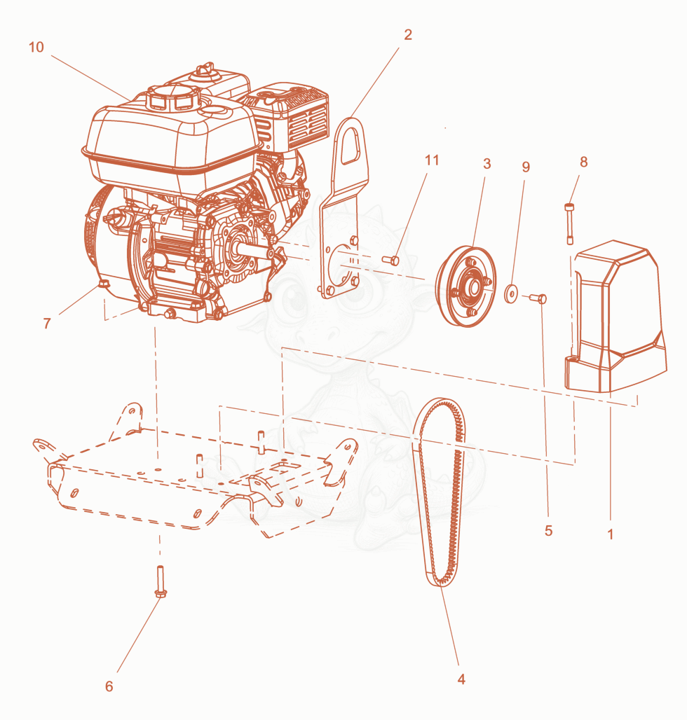 Despiece del Drive System cpl de una máquina Wacker Neuson VP80G, con globos numerados
