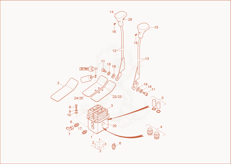 Exploded parts diagram of the driving valve of a Wacker Neuson 1403RD, with numbered balloons