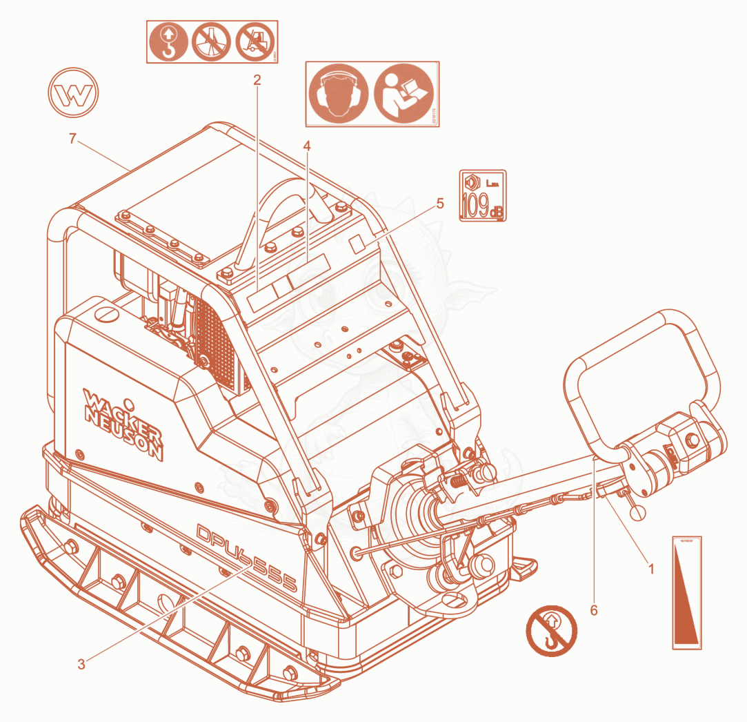Exploded parts diagram of the Labels of a Wacker Neuson DPU6555HEAP, with numbered balloons