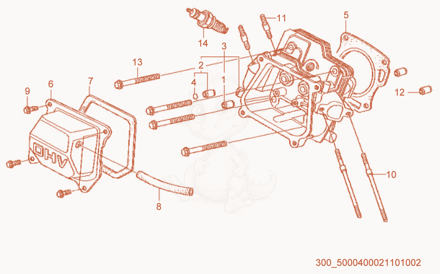 Exploded parts diagram of the Cylinder Head of a Wacker Neuson WP2050A, with numbered balloons