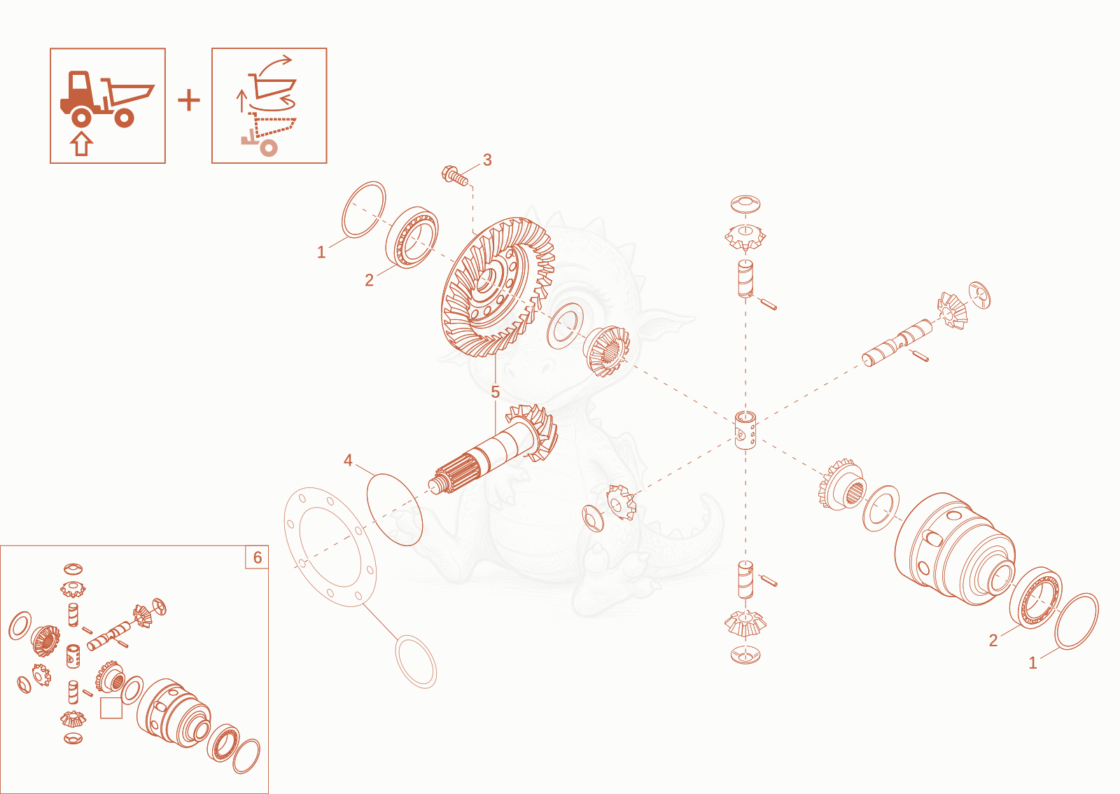 Exploded parts diagram of the differential axle (Option) of a Wacker Neuson DW20-2, with numbered balloons