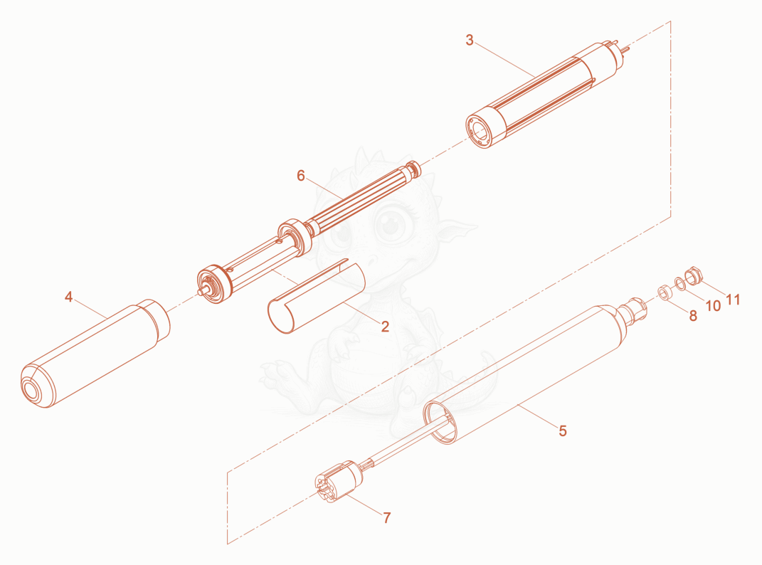 Exploded parts diagram of the Internal Vibrator of a Wacker Neuson IRSEN45/115LASER, with numbered balloons