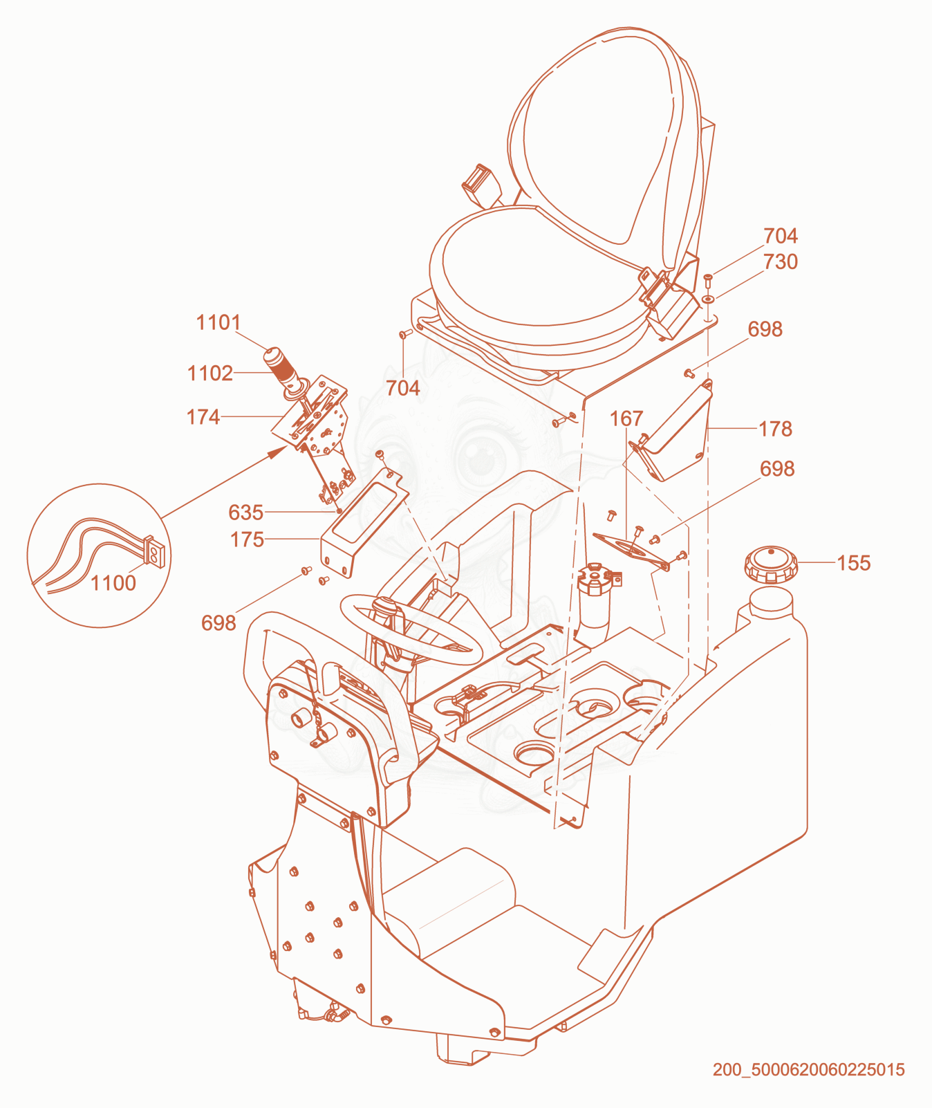 Exploded parts diagram of the Water Tank/Seat of a Wacker Neuson RD16-90, with numbered balloons