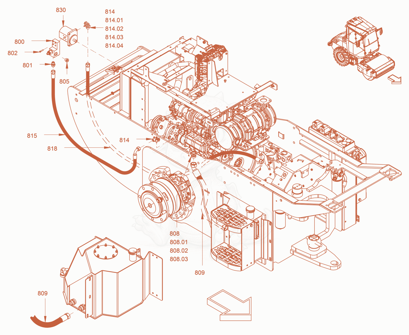 Exploded parts diagram of the Cooling (Engine/Hydraulic oil) of a Wacker Neuson RC70VOUS, with numbered balloons