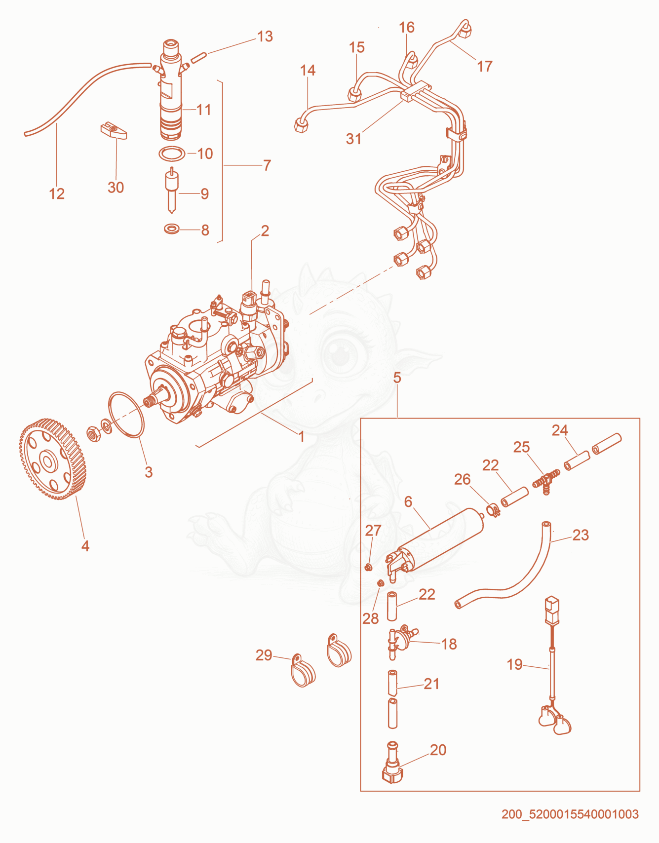 Exploded parts diagram of the Fuel Pump cpl. of a Wacker Neuson G95, with numbered balloons