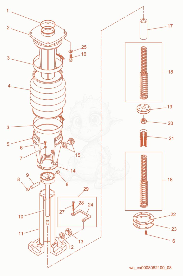 Exploded parts diagram of the Guide Cylinder cpl. of a Wacker Neuson BS700, with numbered balloons