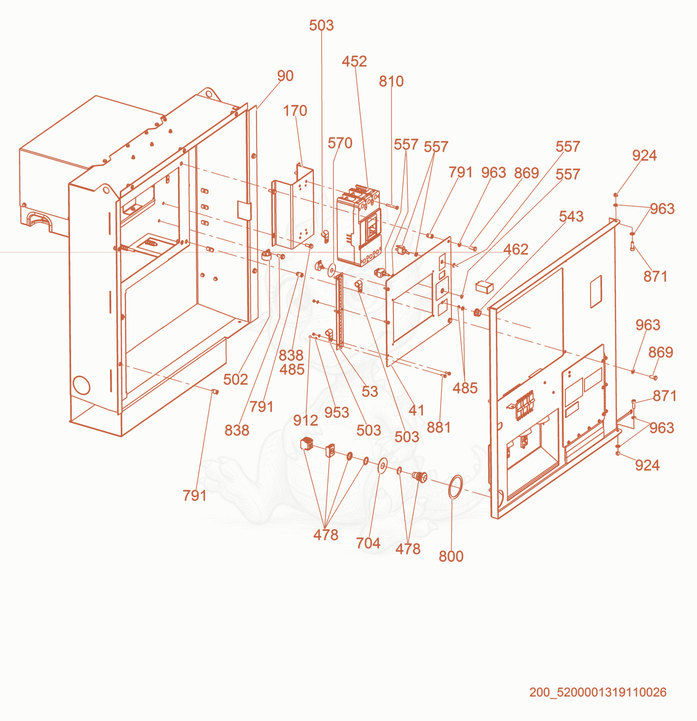 Exploded parts diagram of the Main Breaker of a Wacker Neuson G100, with numbered balloons