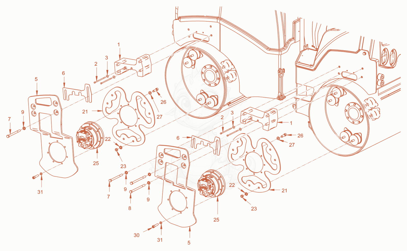 Exploded parts diagram of the mounting of a Wacker Neuson RD28-120, with numbered balloons
