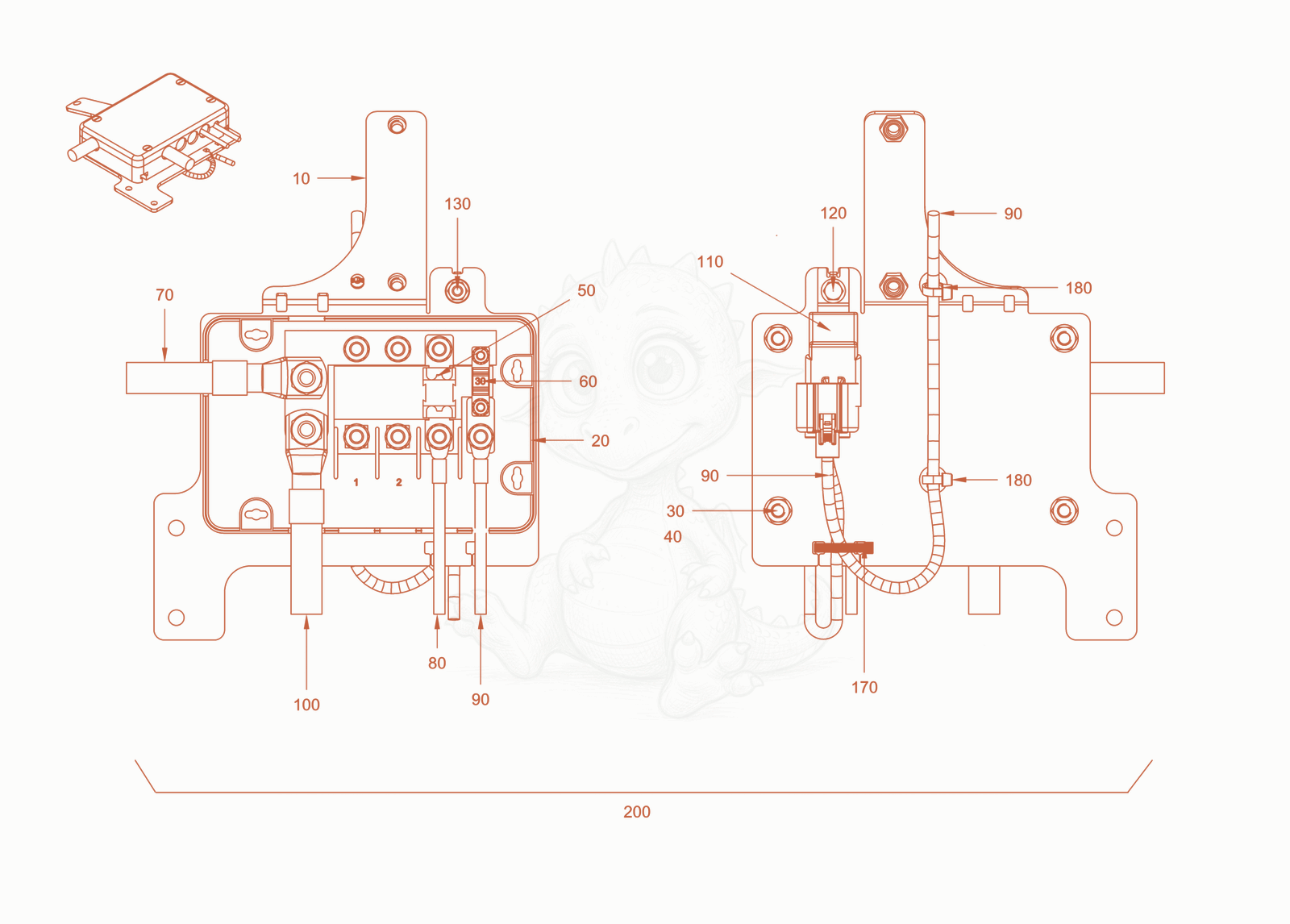 Exploded parts diagram of the electrical system of a Wacker Neuson RC110CAB, with numbered balloons