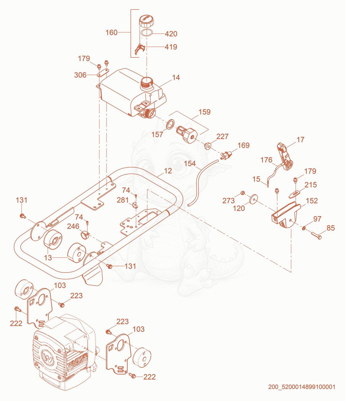 Exploded parts diagram of the Guide Handle cpl. of a Wacker Neuson MS64A, with numbered balloons