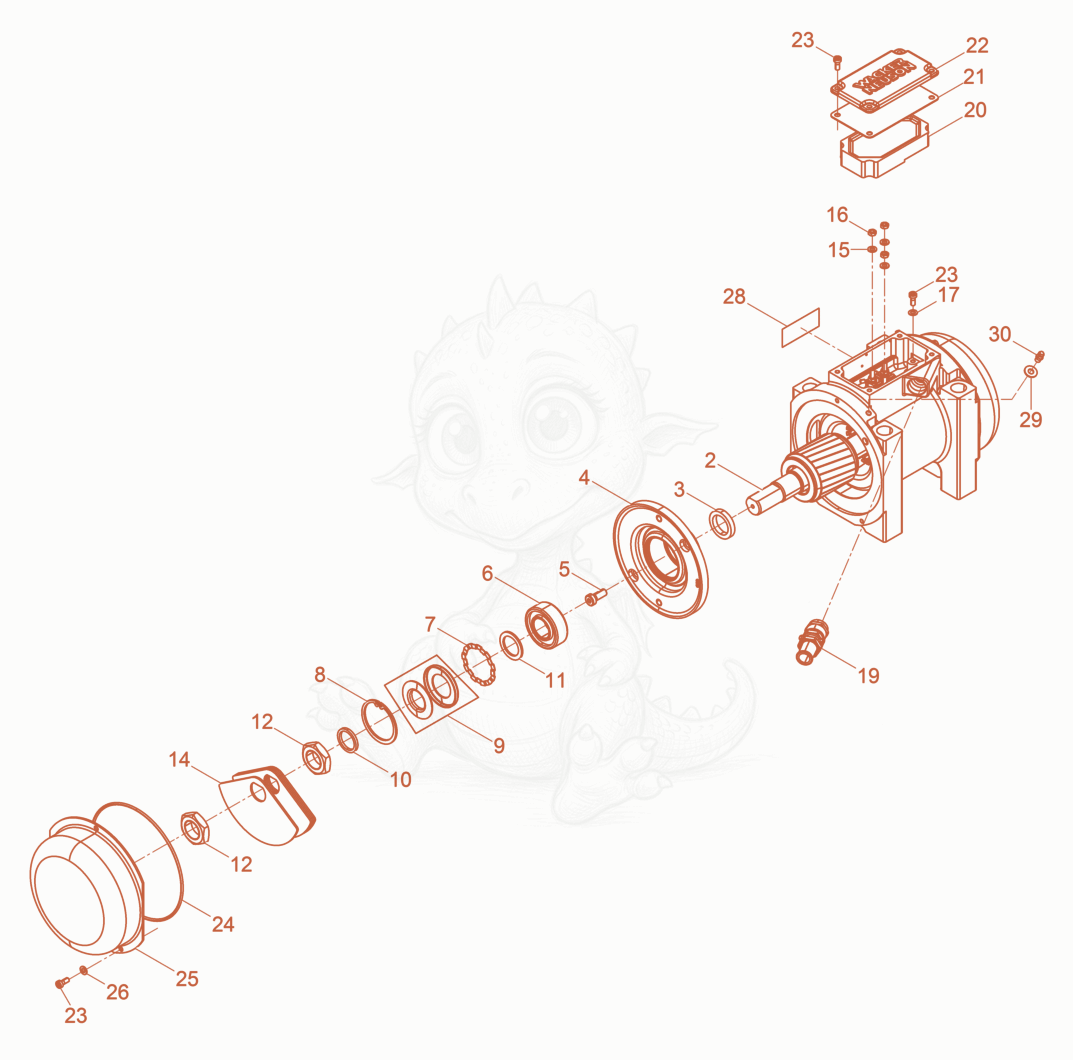 Exploded parts diagram of the External Vibrator cpl. of a Wacker Neuson AR64/6/115, with numbered balloons