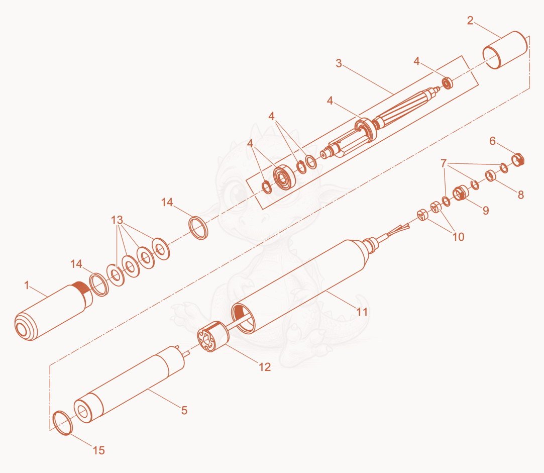 Despiece del Internal Vibrator cpl. de una máquina Wacker Neuson IRSEN57/115LASER, con globos numerados