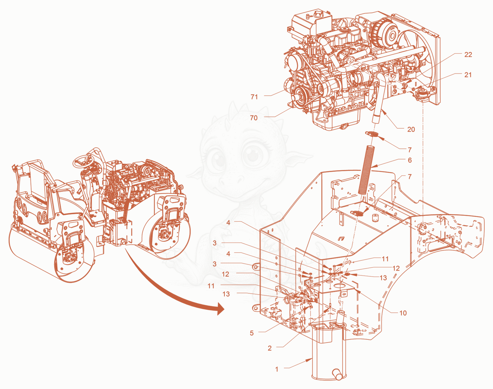 Exploded parts diagram of the exhaust system of a Wacker Neuson RD24-100O, with numbered balloons