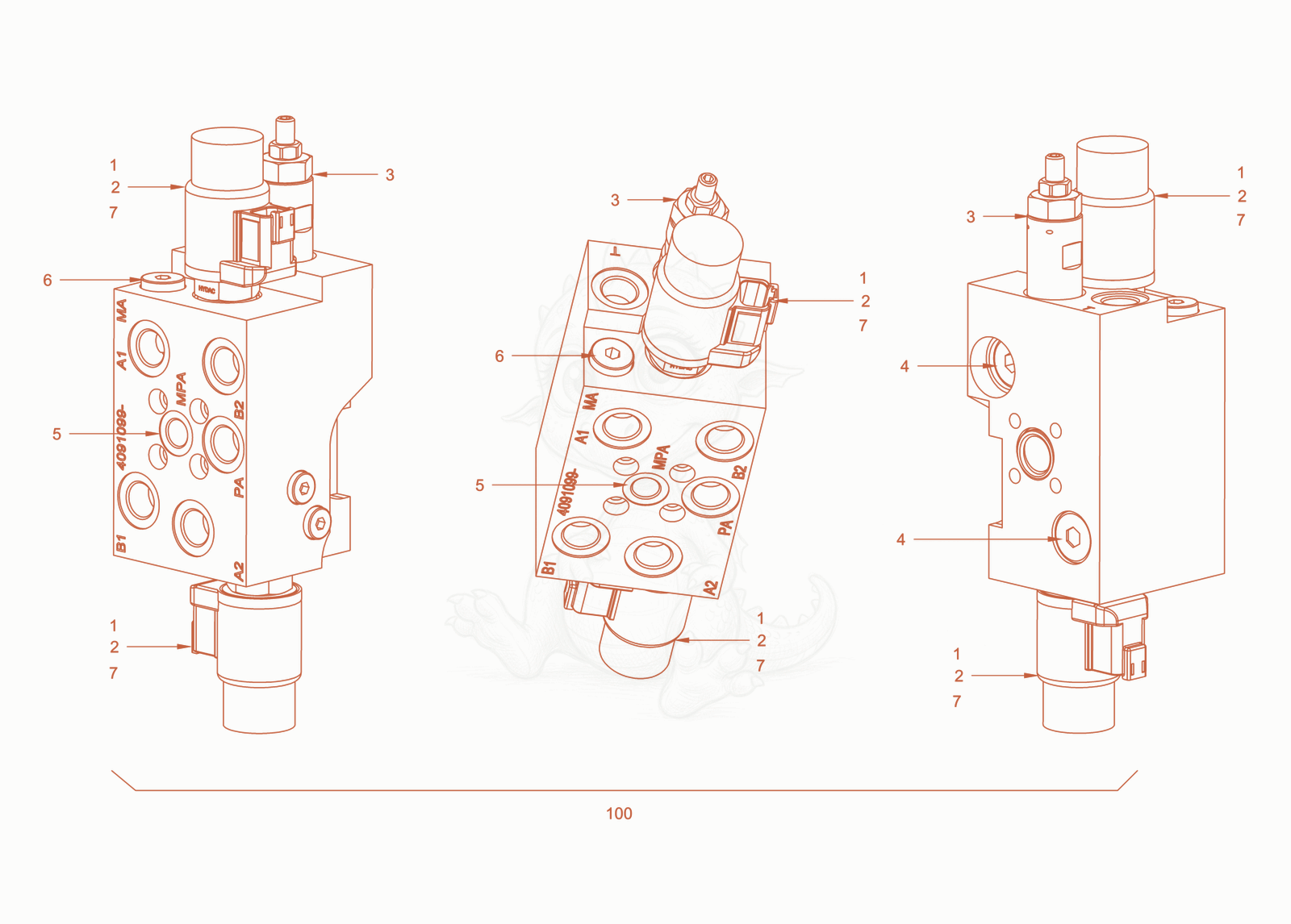 Exploded parts diagram of the valve block of a Wacker Neuson RD18-80, with numbered balloons