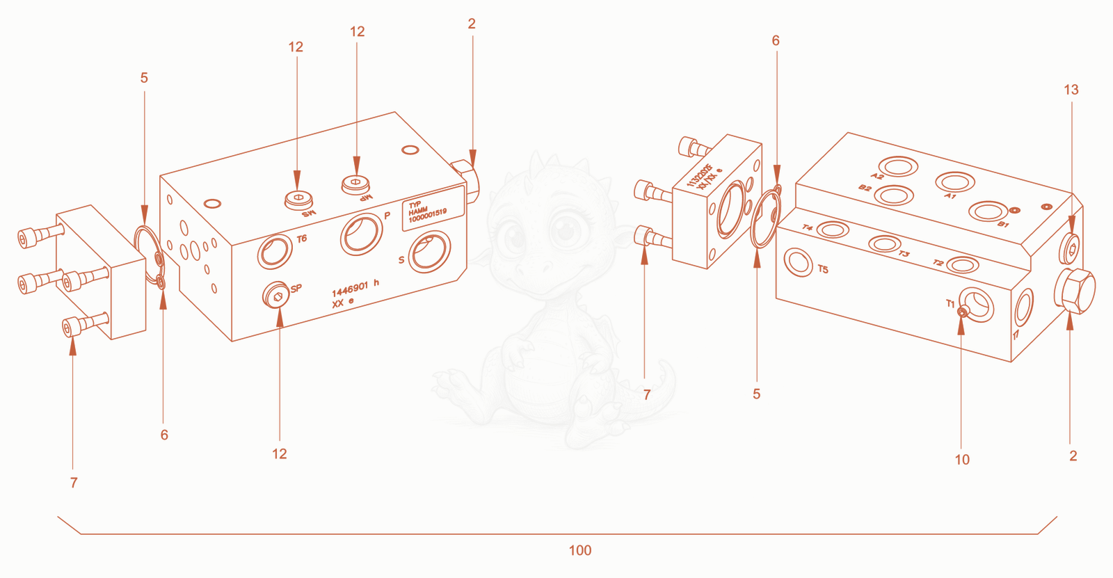 Exploded parts diagram of the collective block of a Wacker Neuson RD24-100.3, with numbered balloons