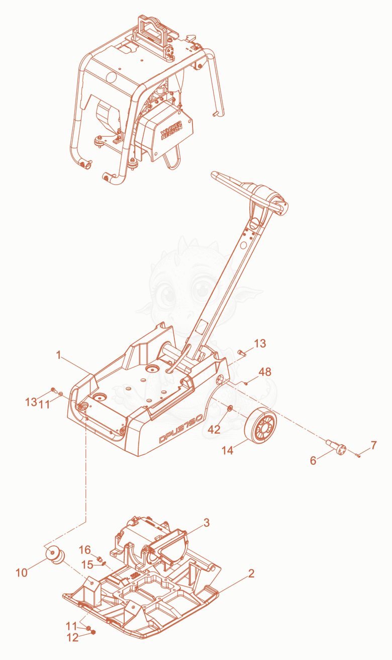 Despiece del Vibration Plate de una máquina Wacker Neuson DPU3750HTS, con globos numerados
