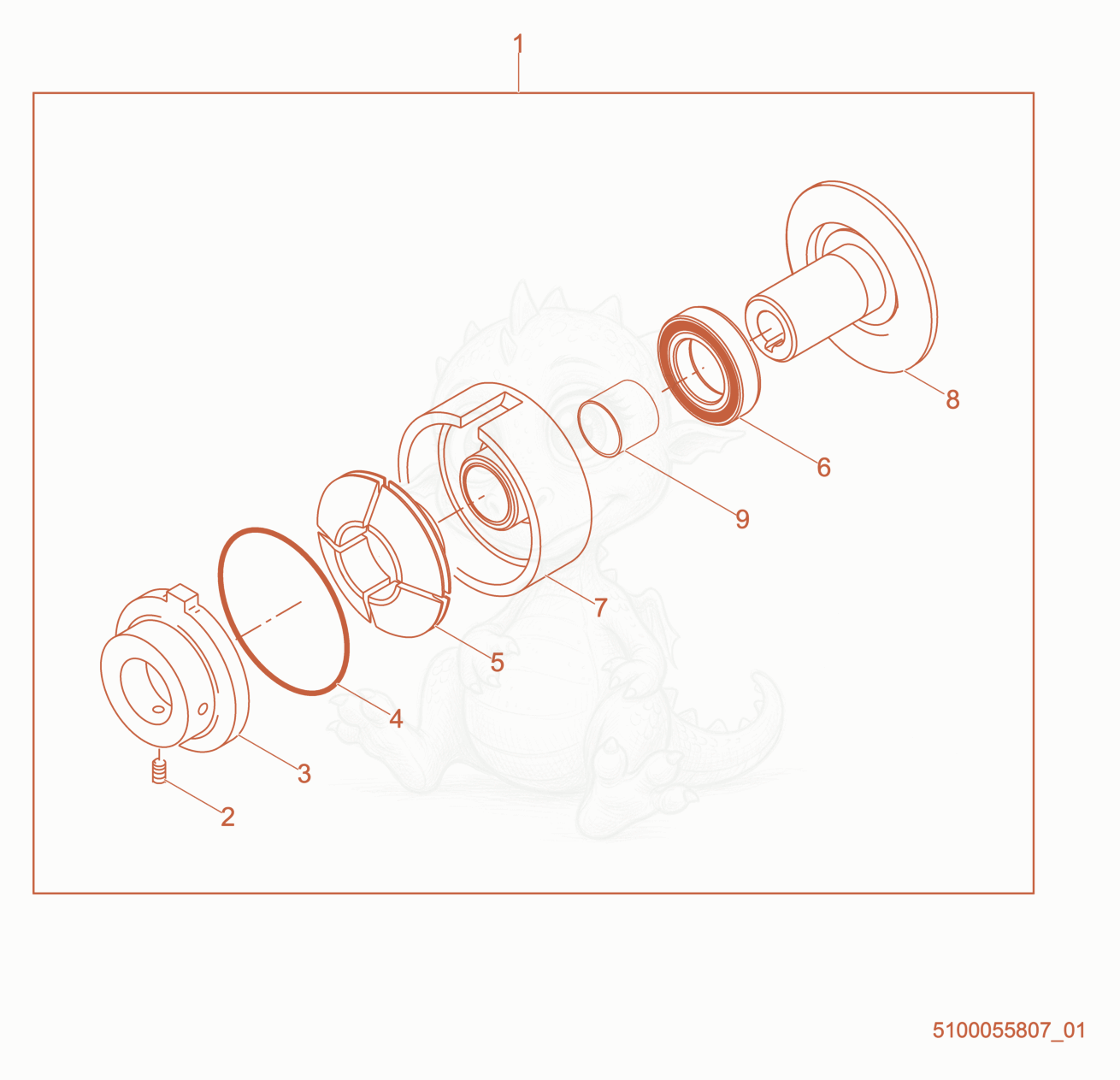Exploded parts diagram of the Clutch cpl. of a Wacker Neuson CT48-8AEU, with numbered balloons