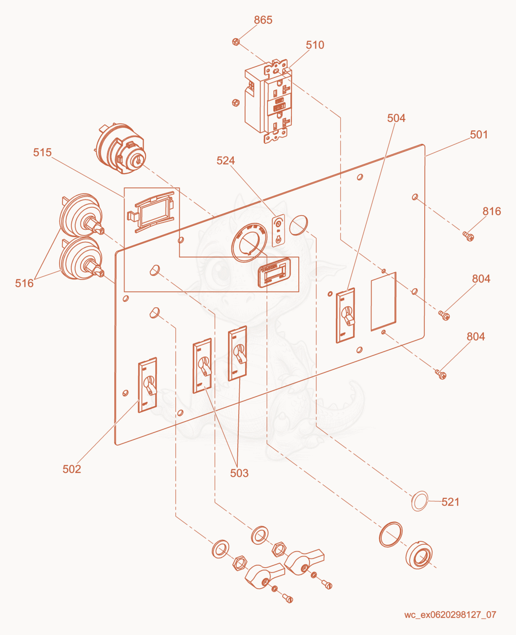 Exploded parts diagram of the Control Panel of a Wacker Neuson LTN6C-P, with numbered balloons
