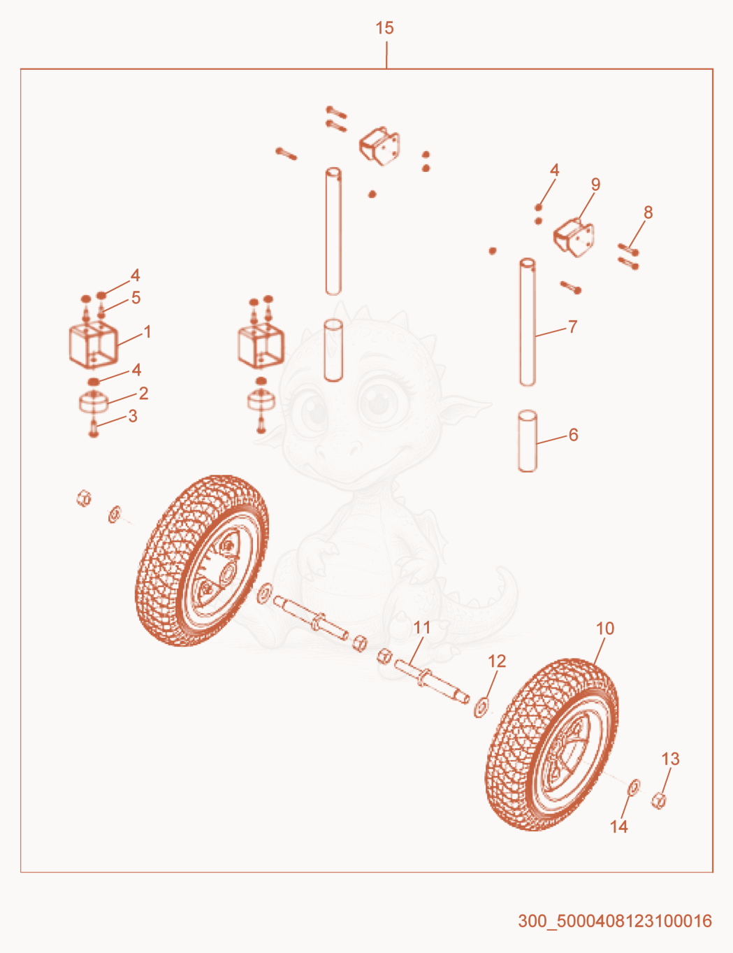 Exploded parts diagram of the Wheel Kit of a Wacker Neuson MDP3, with numbered balloons