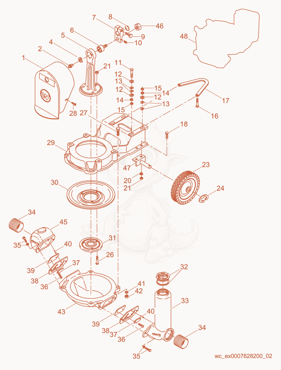 Exploded parts diagram of the Pump of a Wacker Neuson PDT3A, with numbered balloons