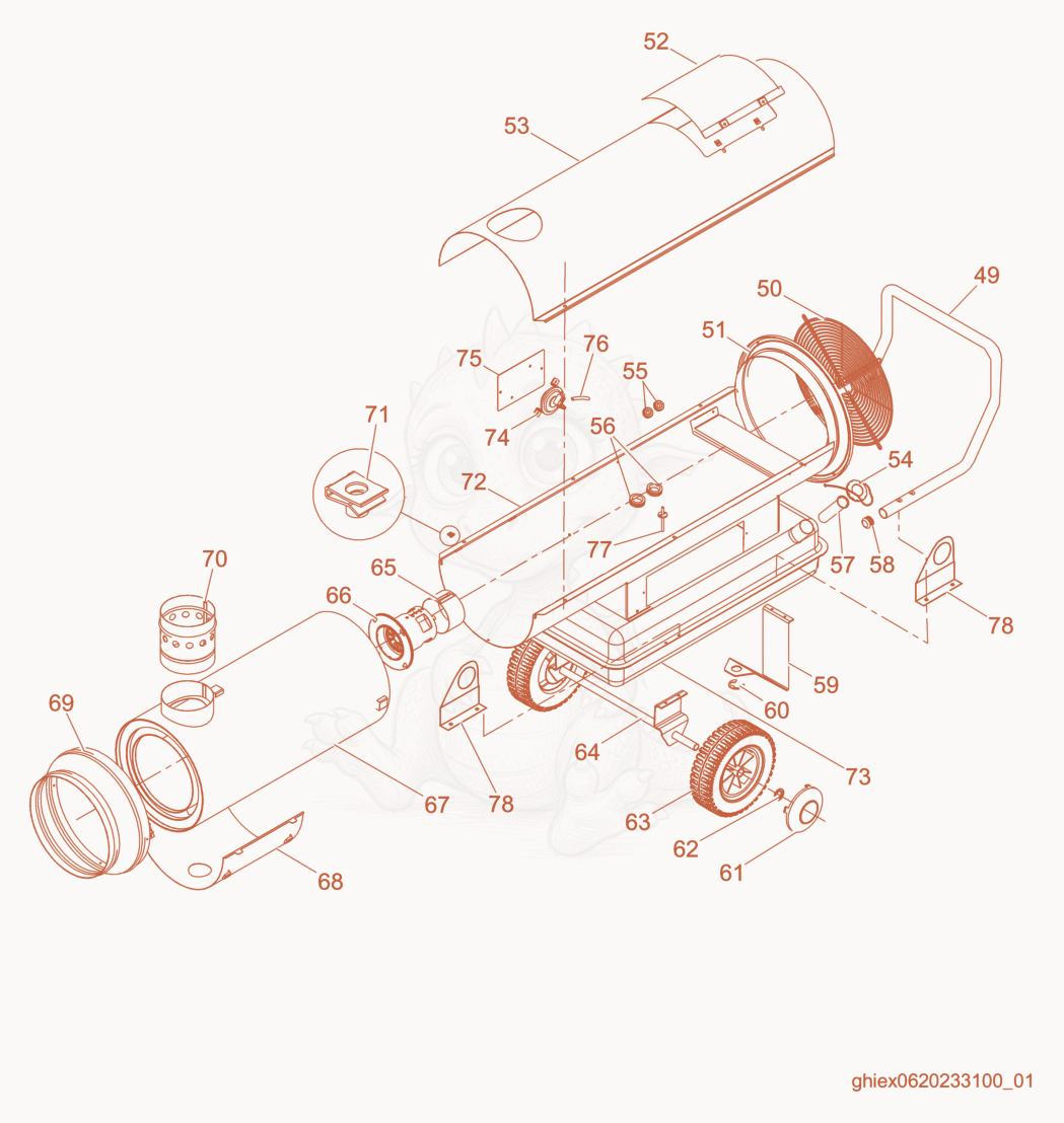 Despiece del Enclosure cpl. de una máquina Wacker Neuson CUB200, con globos numerados