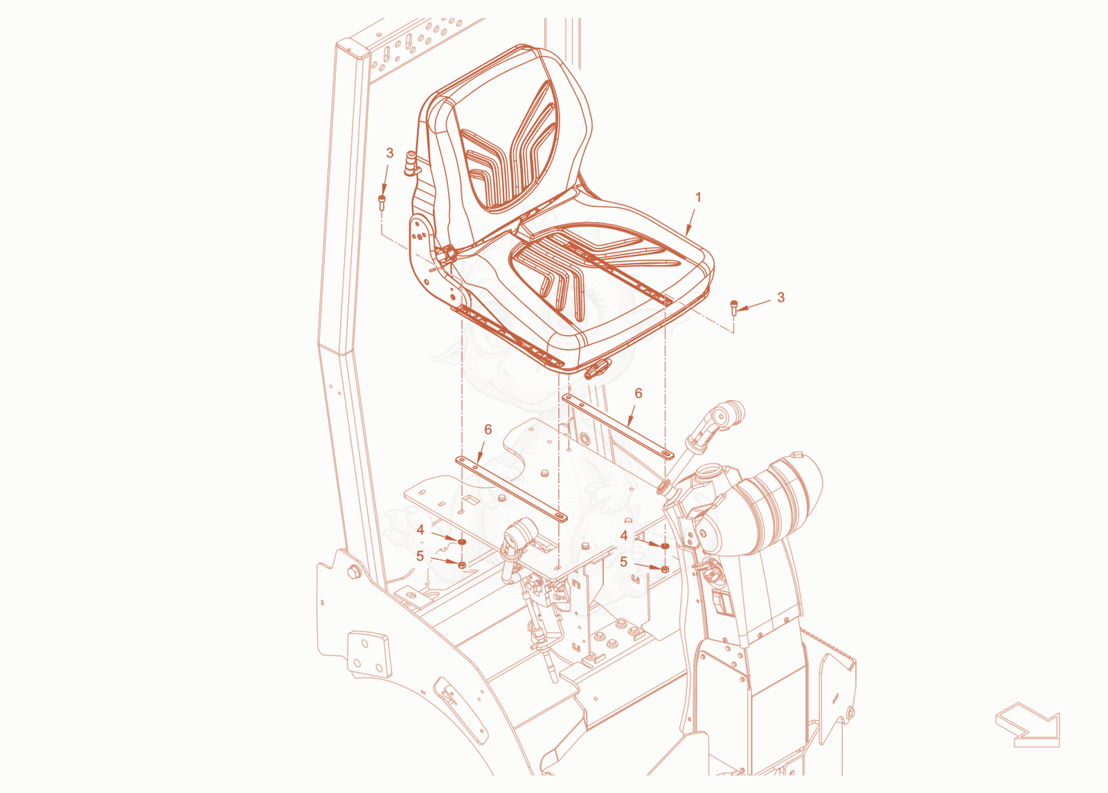 Exploded parts diagram of the operator's seat with adjustment of a Wacker Neuson RD18-100.3, with numbered balloons