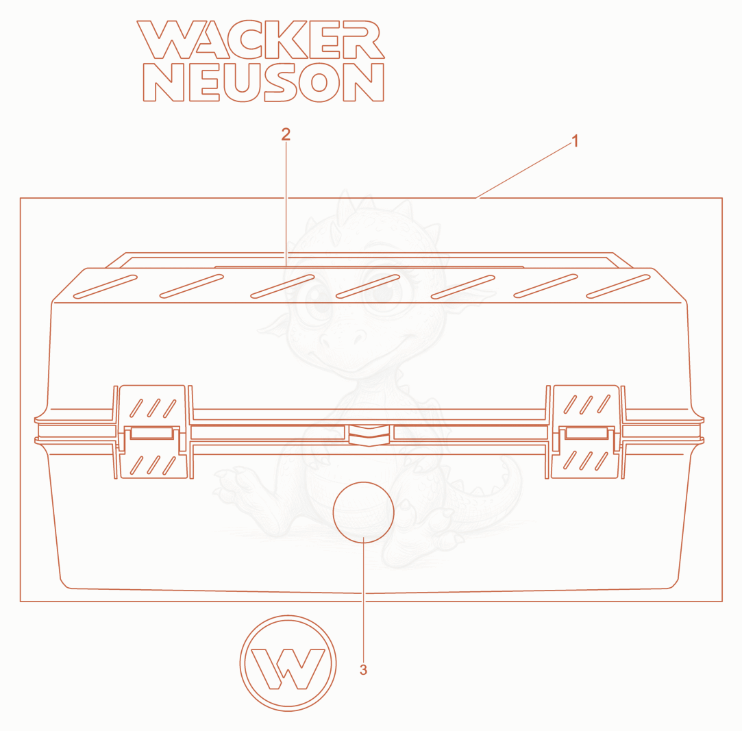 Exploded parts diagram of the carry case cpl. of a Wacker Neuson DPU100-70LES, with numbered balloons