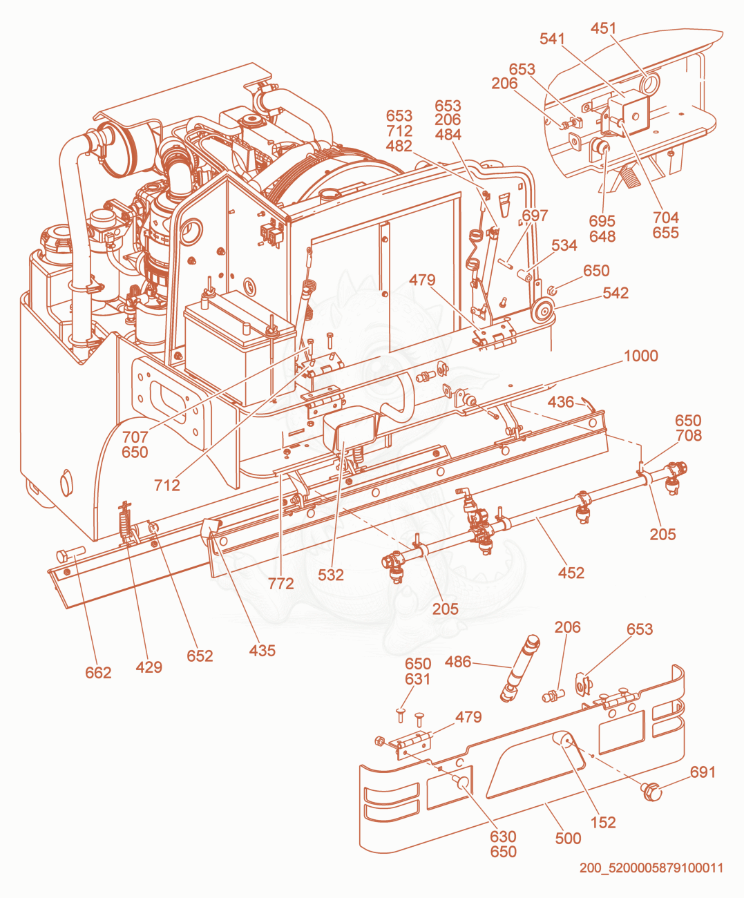 Exploded parts diagram of the Front Frame Bumper of a Wacker Neuson RD27-120, with numbered balloons
