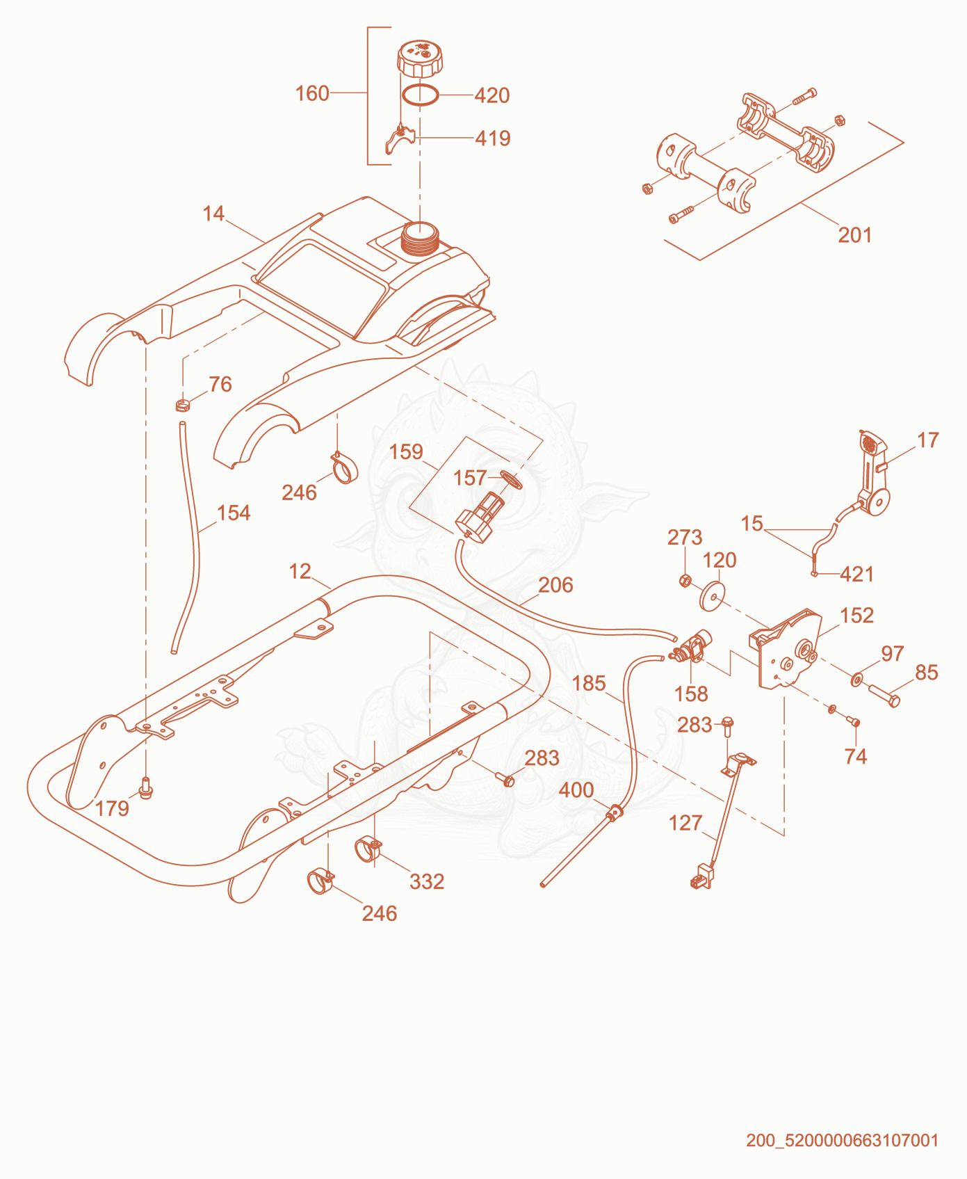 Exploded parts diagram of the Guide Handle cpl. of a Wacker Neuson BS60-2, with numbered balloons