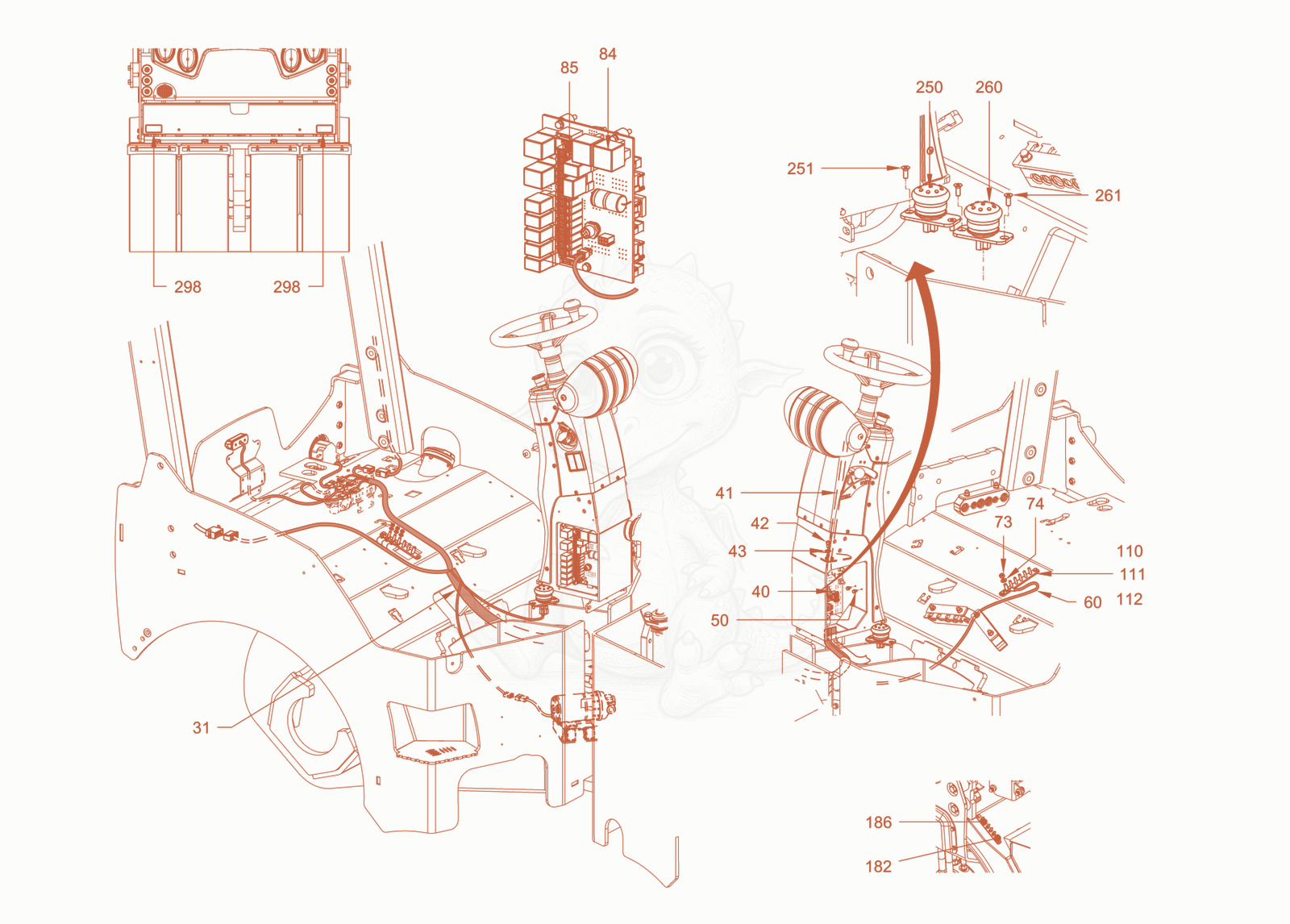 Exploded parts diagram of the electrical system of a Wacker Neuson RD40-130CUS, with numbered balloons