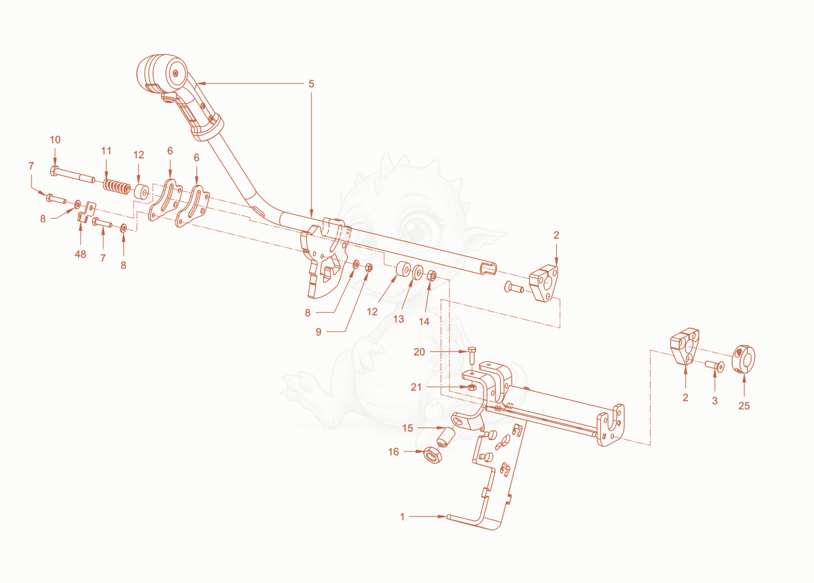Exploded parts diagram of the drive shifting of a Wacker Neuson RD18-80, with numbered balloons