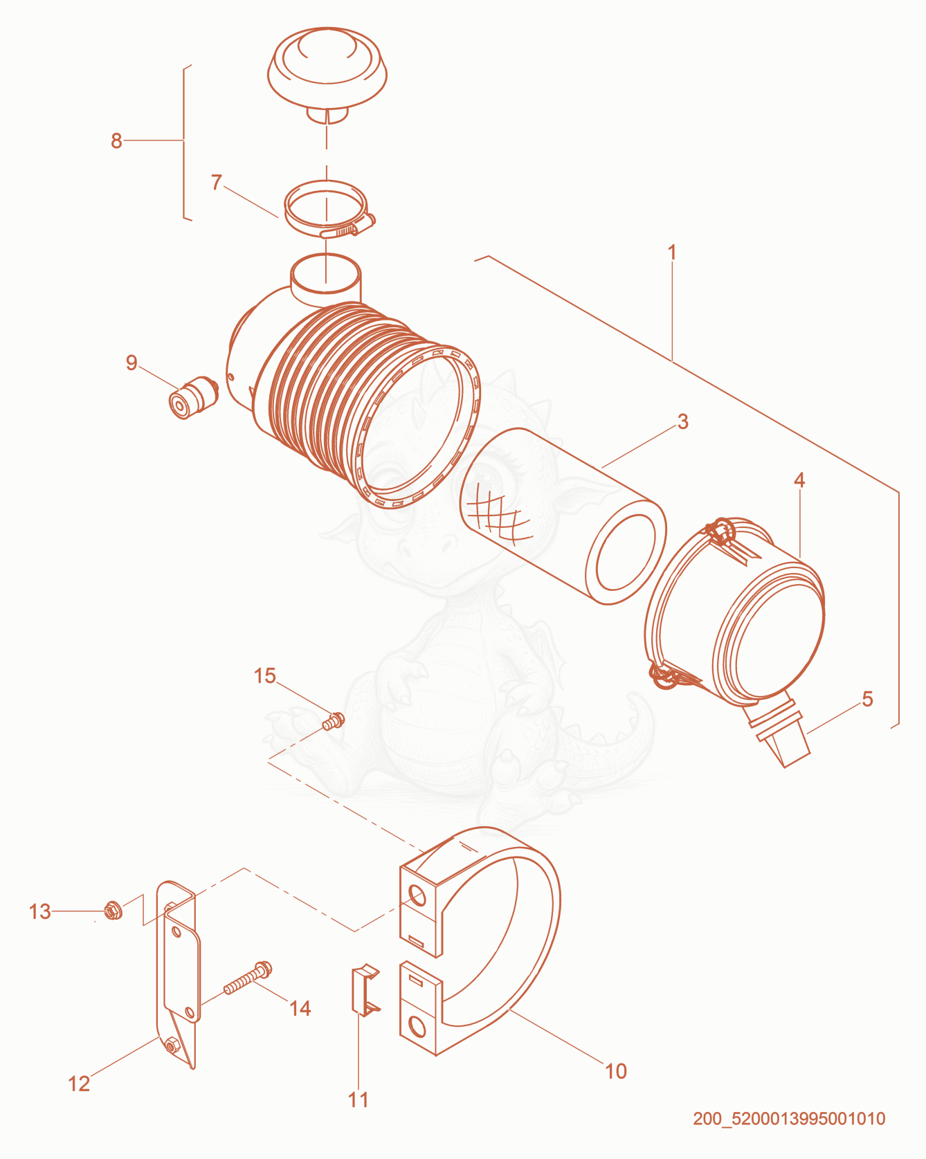 Exploded parts diagram of the Air Cleaner cpl. of a Wacker Neuson G40, with numbered balloons