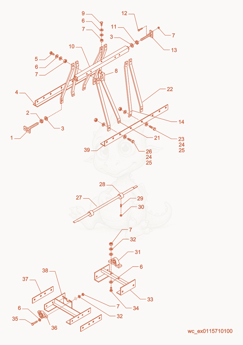 Exploded parts diagram of the Truss Screed Components of a Wacker Neuson HC25, with numbered balloons